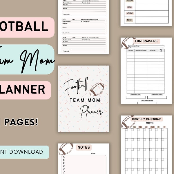 Football Mom Planner, Football Team Mom Planner, Football Binder, Team Mom Binder, Team Mom Planner