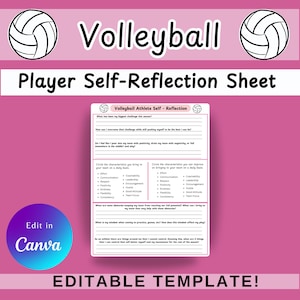 Hoja de autorreflexión de jugador de voleibol, autorreflexión editable, autorreflexión del equipo de voleibol, mensaje para diario de voleibol
