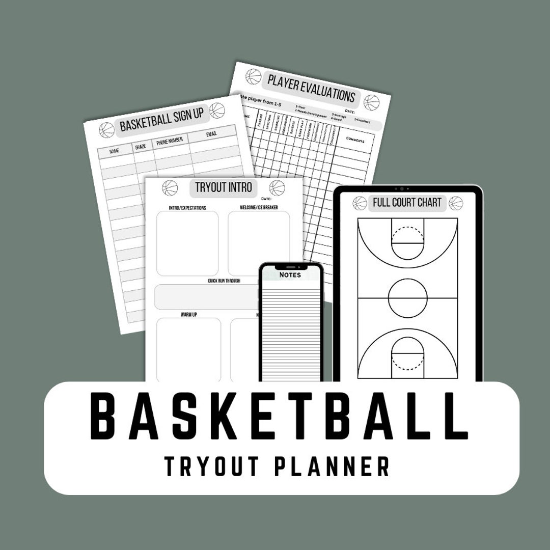 Basketball Tryout Planner, Basketball Planner, Basketball Charts