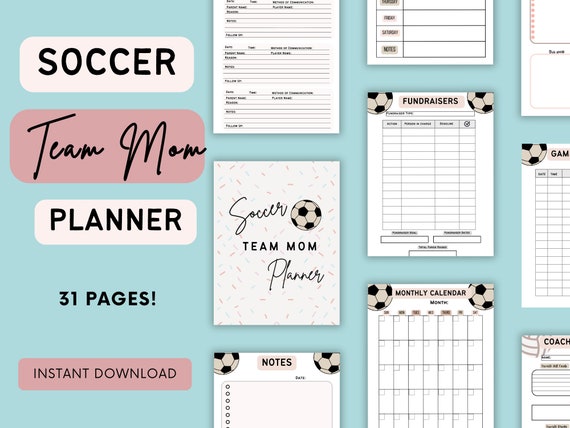 PDF Soccer Mom Planner, Team Mom Planner, Soccer Planner for Moms, Soccer Planner, Team Mom Schedules, Team Mom Binder