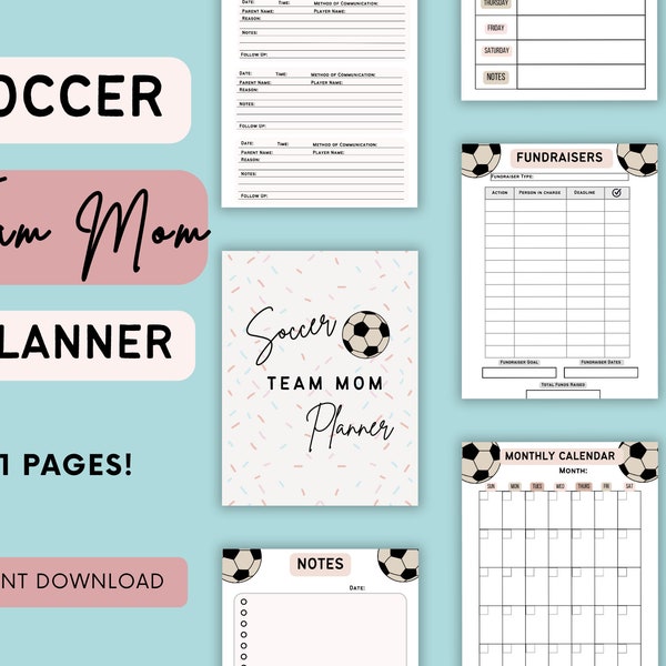 Soccer Mom Planner, Team Mom Planner, Soccer Planner for Moms, Soccer Planner, Team Mom Schedules, Team Mom Binder