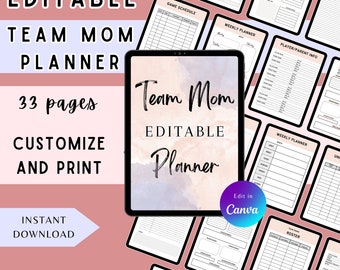 Editable Team Mom Planner, Team Mom Planner, Personalized Team Mom Planner, Sports Mom Planner, Printable Mom Planner