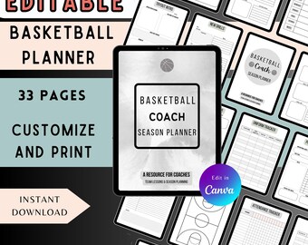 Bewerkbare basketbalplanner, basketbalcoachplanner, bewerkbare basketbalsjablonen, bewerkbare basketbalcoachplanner