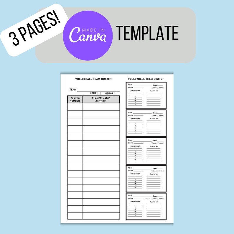 Editable Volleyball Sheets Volleyball Canva Template Etsy