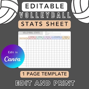 Editable Volleyball Stats, Editable Stats Sheet, Volleyball Stats Sheet