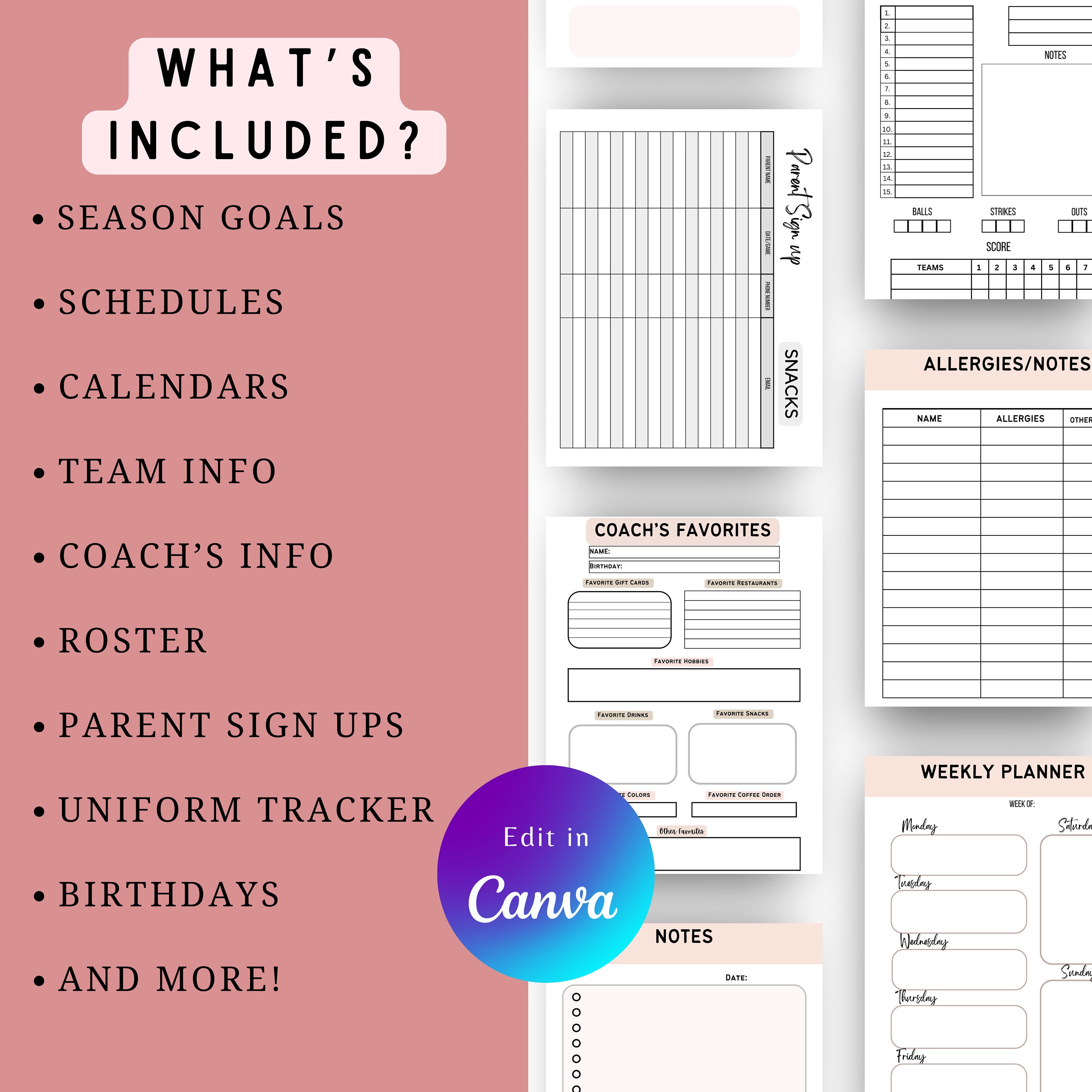 Editable Team Mom Planner, Team Mom Planner, Personalized Team Mom Planner, Sports Mom Planner ...