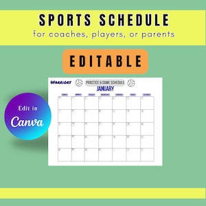 Bewerkbaar sportschema, sportkalender, bewerkbare teamkalender, teammoederschema, schema voor coach