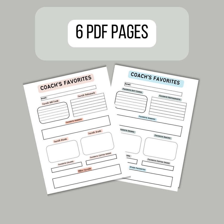 Favorite Coach Coach's Favorites Sheet, Team Forms, Team Mom Downloads, Get to Know ...