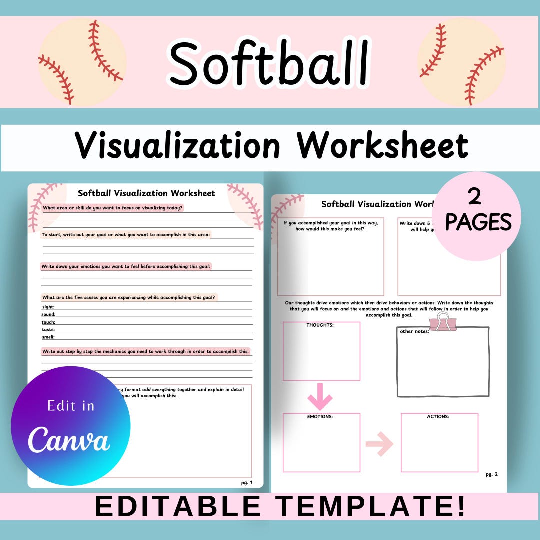 Softball Visualization Worksheet, Goal Setting Activity (canva Template ...