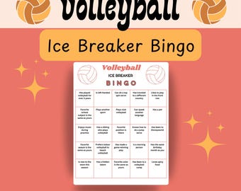 Bingo quebra-gelo de vôlei, quebra-gelo de vôlei, download de PDF, jogo de vôlei, jogo de acampamento de vôlei, união de equipe de vôlei