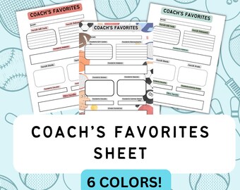 Coach's Favorites Sheet, Team Forms, Team Mom Downloads, Get To Know You Sheet, Volleyball, Basketball, Baseball, Softball, Soccer, Cheer