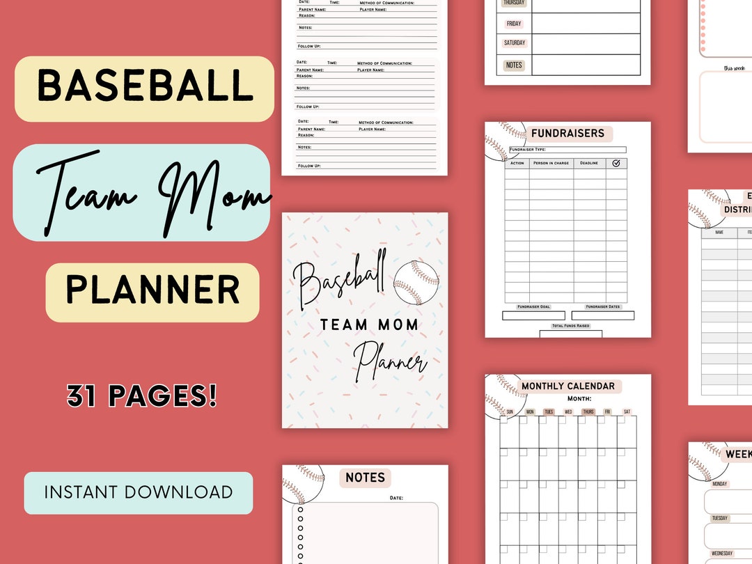PDF Baseball Team Mom Planner, Baseball Mom Planner, Team Mom Planner ...