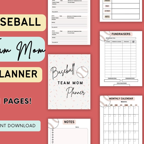 Baseball Team Mom Planner, Baseball Mom Planner, Team Mom Planner, Team Mom Planner, Baseball Planner, Baseball Team Mom Binder