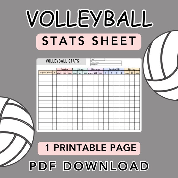 Basketball-Statistiken Blatt, Beachvolleyball-Statistiken, Basketball-Statistiken, Basketball-Statistiken PDF,Volleyball-Statistiken druckbar