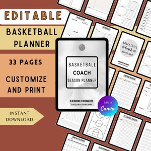 Editable Basketball Planner, Basketball Coach Planner, Editable Basketball Templates, Editable Basketball Coach Planner