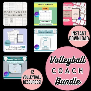 Volleyball Coach Bundle, Volleyball Coach Planners, Volleyball Editable Forms, Volleyball Coach Resources, Volleyball Rotations