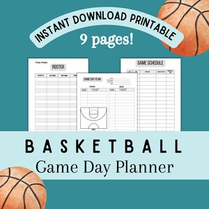 Basketball Game Day Planner, PDF Basketball Planner, Basketball Coach Planner, Basketball Plays, Basketball Game Schedule, Basketball Roster