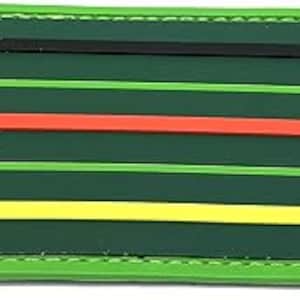 May include: Green patch with three horizontal stripes, black, red and yellow.