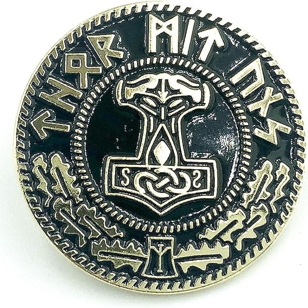 Marteau de Thor Mjolnir Viking Rune Broche en métal doré