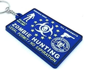 Zombie Hunting Eu Legal Permit All Residents PVC Keychain Keyring
