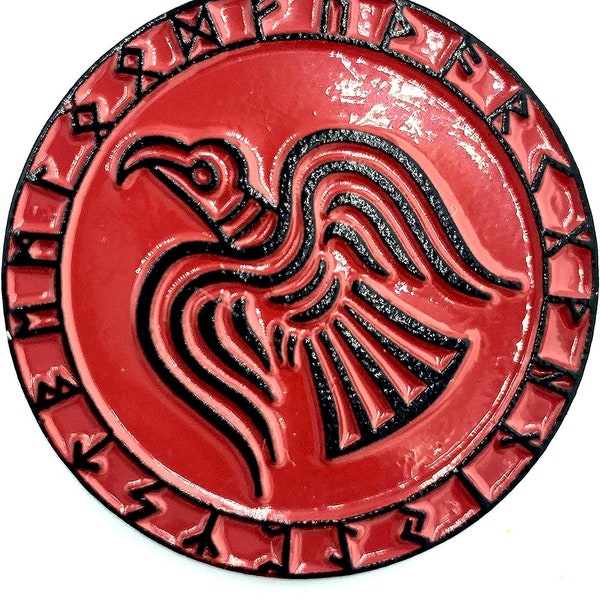 Odin's Raven Norse Rune Viking Red Metal Pin Badge Brooch