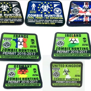 Parche moral táctico de PVC para airsoft y paintball con permiso para cazar zombis en países internacionales