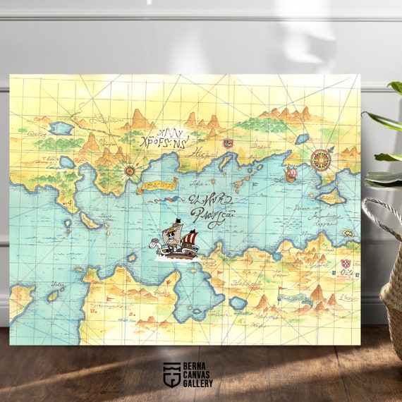 Anime One Piece World Map, Canvas Map, World Map, Canvas Scroll