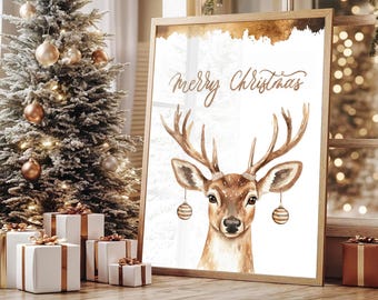 Christmas Deer Line Art Print: Minimalist Xmas Poster (Digital Download)