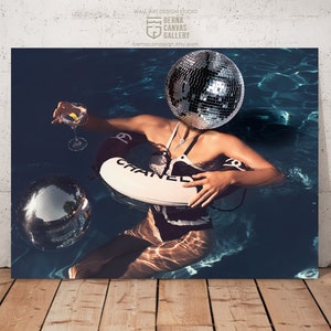 Disco 70s Print, Disco Ball Poster, Luxury Mirrorbal, Disco Ball Wall Art, Fashion Wall Art,Disco Ball Print, luxury Brand Art,swimming pool