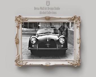 Porsche Wall Art, An old Porsche Black and White Poster, Classic Vihicle Print, Vintage Porsche Poster, Classic Car Print, Fathers Day Gift