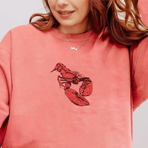 Lobster Embroidered Crewneck, Comfort Colors Shirt, Summer Gift for Seafood Lovers, Maine Inspired Design