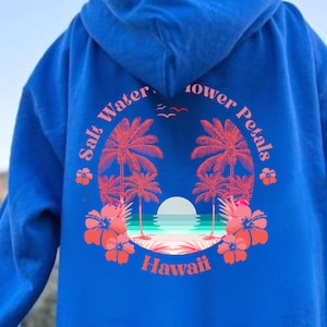 Hawaii Surf Hoodie, Aesthetic Pink Hawaii Sweatshirt, Women&#39;s Siesta Beach Hoodie, Coconut Girl Hoodie, VSCO Girl hoodie