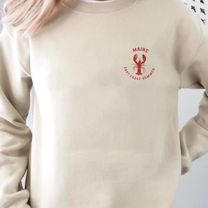 Sudadera con langosta bordada, cuello redondo con estética de pescador, regalo costero, estilo veraniego, ropa para amantes del océano
