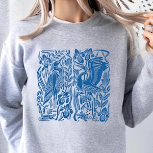 Heron Sweatshirt | Bird Watching Shirt | Great Blue Heron | Heron Jumper | Bird Sweatshirt | block print sweatshirt | folk art sweatshirt