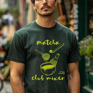 Matcha Club Shirt, Unisex Matcha-Liebhaber-T-Shirt, trendiges Grüner-Tee-Kleid, ideales Geschenk für Matcha-Enthusiasten