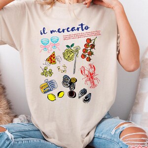 Italian Market Shirt, Tomato Girl Summer Tee, Sardines and Lobster Shirt, Amalfi Coast Style, Unisex Coastal Aesthetic