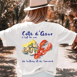Cote Dazur Shirt, French Riviera Graphic Tee, Summer Beach Style, Vintage Aesthetic, Watercolor Coastal Oysters Vacation Shirt