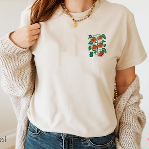 Embroidered Tomatoes Shirt, Tomato Girl Cottagecore Tee, Cute Veggie Gift, Botanical Shirt, Vegan Clothing, Foodie Apparel