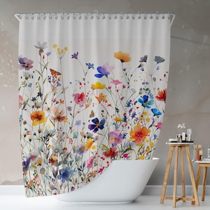 Watercolor Spring Wildflowers Shower Curtain - Floral Bathroom Decor - Vibrant Floral Design - Home & Living Perfect for Bathroom Makeover