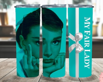 Audrey Hepburn Funny Middle Finger Tumbler - My Fair Lady Inspired feminist 20oz Cup with White Coquette Bow