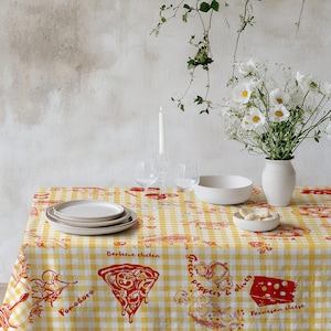 Pizza Tablecloth, Stylish Gingham Table Cover for Outdoor Picnics, Ideal for Italian Dinner and Family Events, Customizable for Weddings