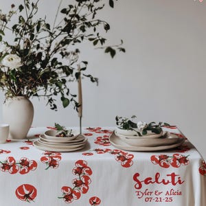 Custom Tomato Tablecloth, Block Printed Design, Perfect for Family Gatherings, Unique Rustic Farm Decor, Summer Special Occasions