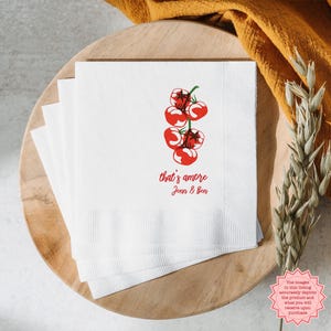 Wedding Pizza Paper Napkins, Custom Personalized Cocktail Napkins for Engagement, Rehearsal Dinner, Tomato Pizza Party