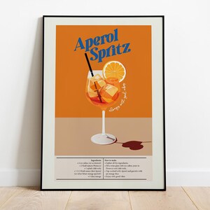 Aperol Spritz kunst aan de muur, digitale download, cocktailafdrukken, keukendecor, poster retro drankje, esthetische barwagen kunst, afdrukbaar zomerdecor, cocktailprints, cocktailprints, digitale download