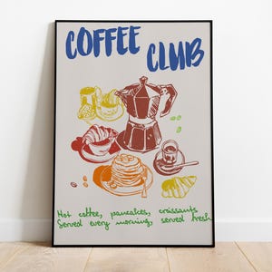 Coffee Club Lover Print, Printable Coffee Art, Aesthetic Kitchen Decor, Perfect for Coffee Lovers