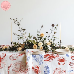 Lobster Tablecloth for Seafood Party, Nautical Decor, Personalized Table Cover, Coastal Dining Essentials