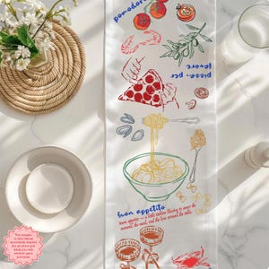 Italian Table Runner, Vintage Kitchen Decor, Mediterranean Style Tablecloth, Dining Room Centerpiece, Gift for Mom Summer Party Table Runner