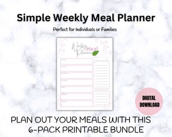 Meal Planner, Weekly Meal Planner, Printable Planner, Digital Meal Planner, Grocery List, Menu Planner, Meal Planner Template, Shopping List
