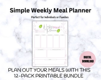 Weekly Meal Planner, Printable Planner, Digital Meal Planner, Grocery List, Menu Planner, Meal Planner Template, Shopping List,
