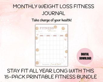 Fitness Journal, Weight-Loss Tracker, Weight-Loss Journal, Fitness Planner, Fitness Planner Printable, Weight-Loss Chart, Body Measurement